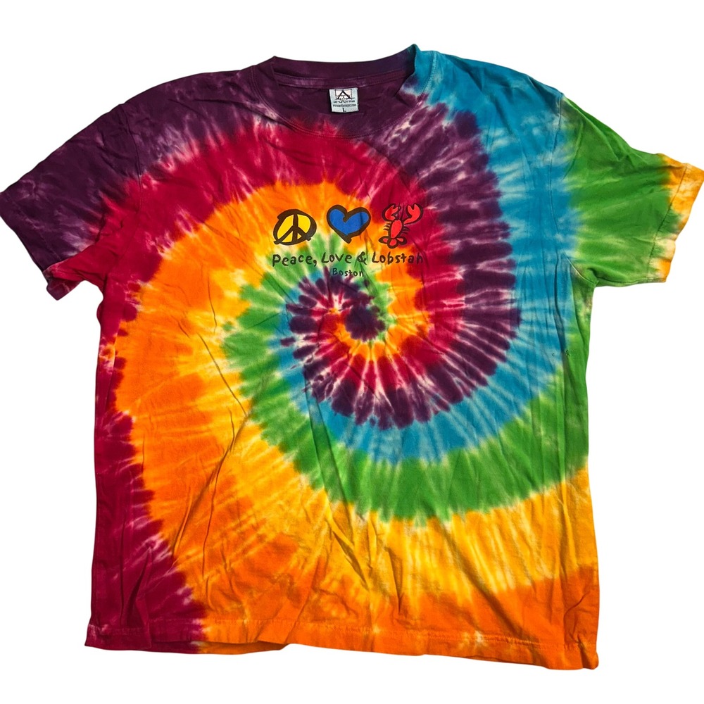 Artforms Peace Love Lobster‎ Tie Dye Graphic T-Shirt Mens Large Boston